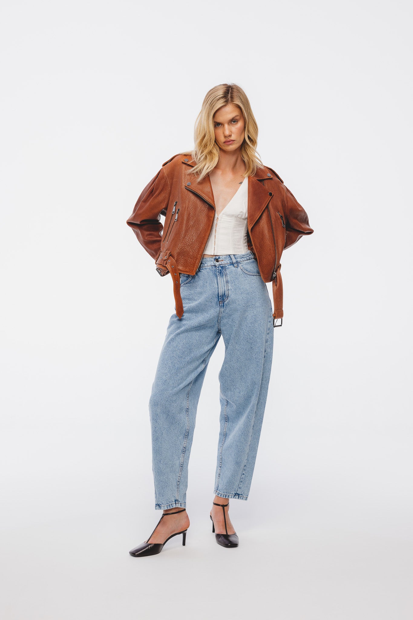 Kurtka skórzana Roxie Karmelowy